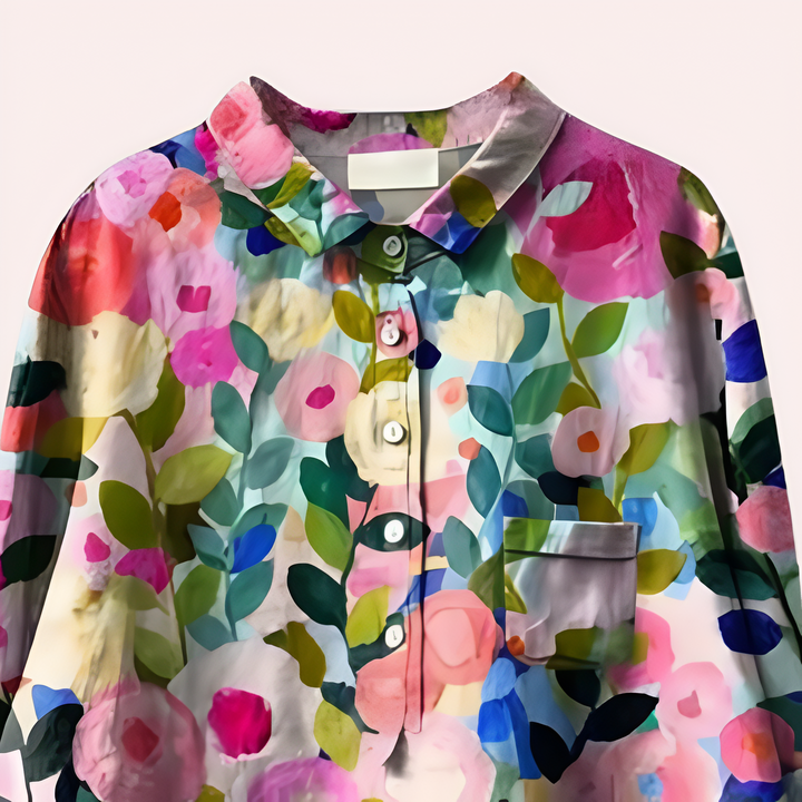 Women’s Blouse – Relaxed Fit – Natural Fibers – Floral Print – Button Front – Collared