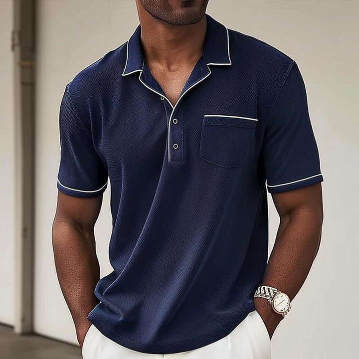 Men’s Polo Shirt - Cotton Blend - Regular Fit - Chest Pocket - Piping Detail