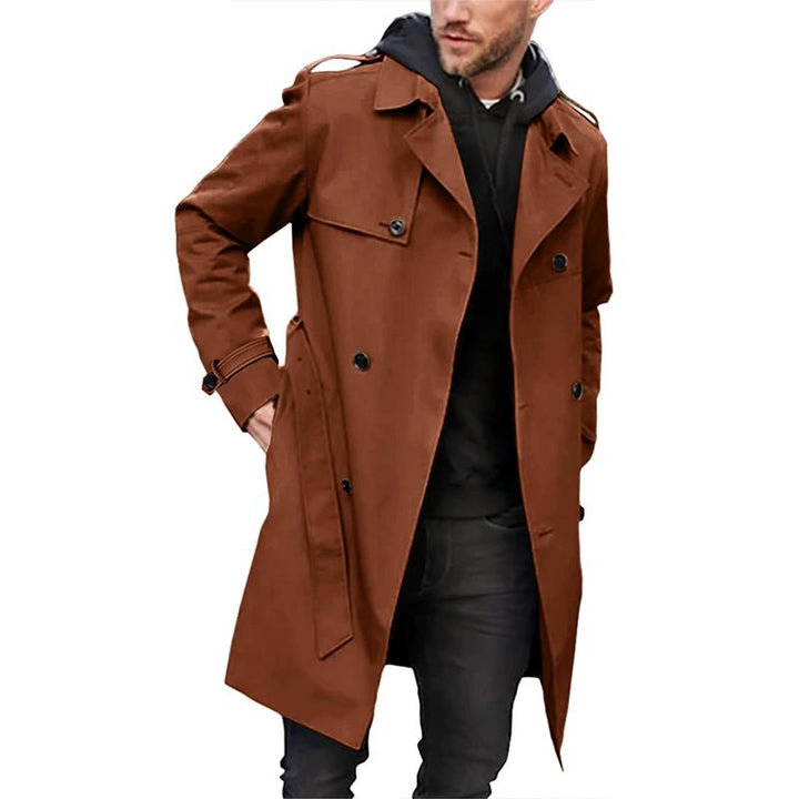 Men’s Trench Coat - Tailored Fit - Double-Breasted - Belted Waist - Breathable Blend