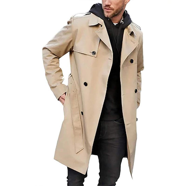 Men’s Trench Coat - Tailored Fit - Double-Breasted - Belted Waist - Breathable Blend