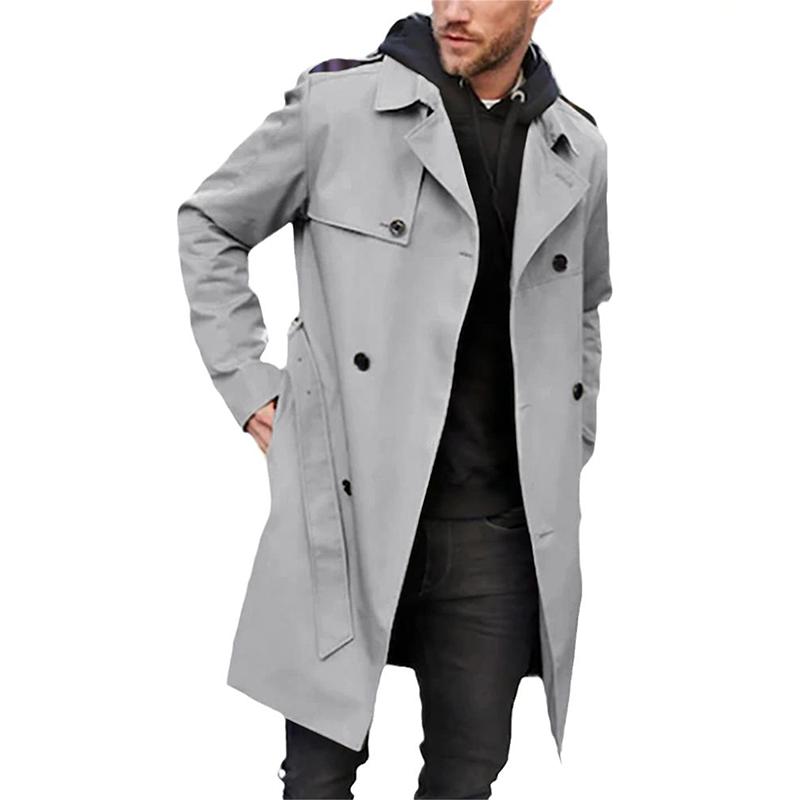 Men’s Trench Coat - Tailored Fit - Double-Breasted - Belted Waist - Breathable Blend