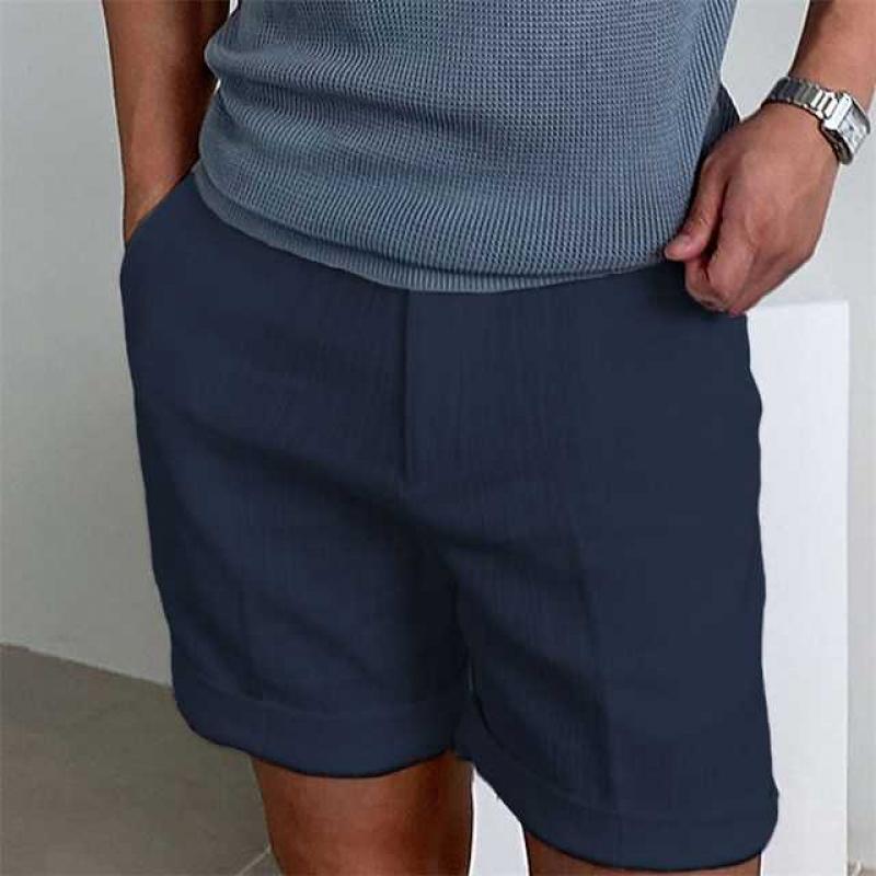 Men’s Casual Shorts – Relaxed Fit – Cotton-Linen – Cuffed Hem – Flat Front