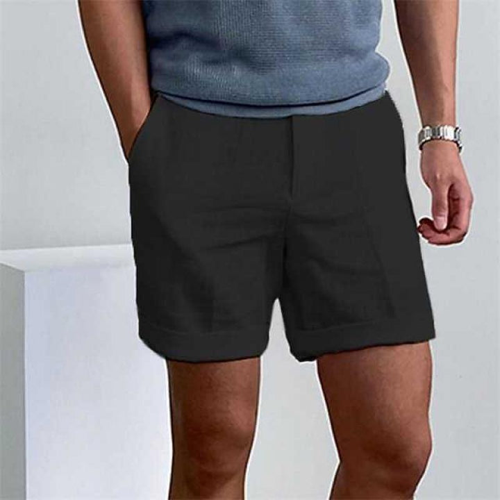 Men’s Casual Shorts – Relaxed Fit – Cotton-Linen – Cuffed Hem – Flat Front