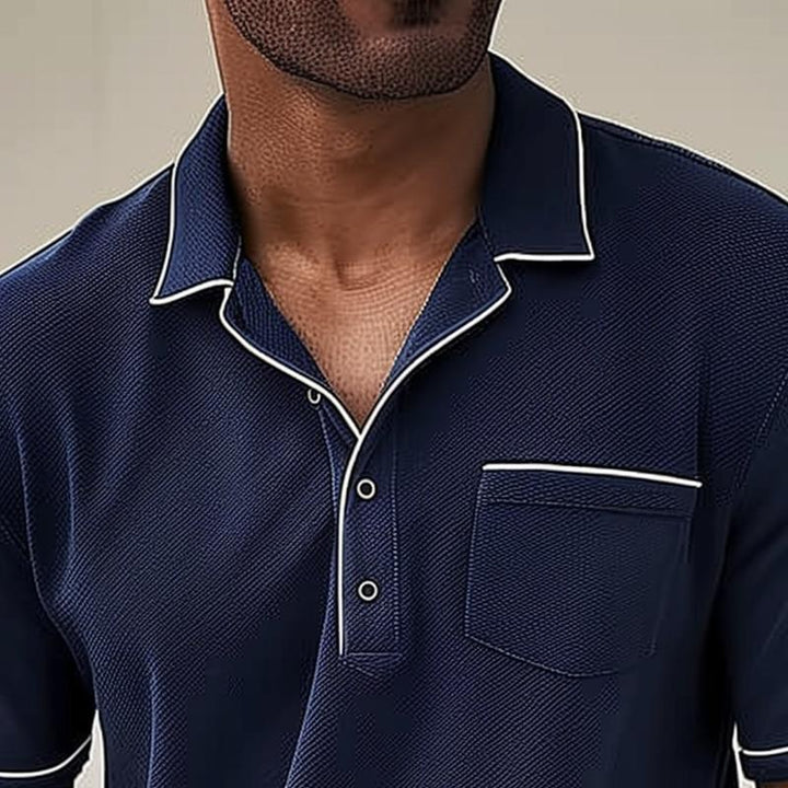 Men’s Polo Shirt - Cotton Blend - Regular Fit - Chest Pocket - Piping Detail