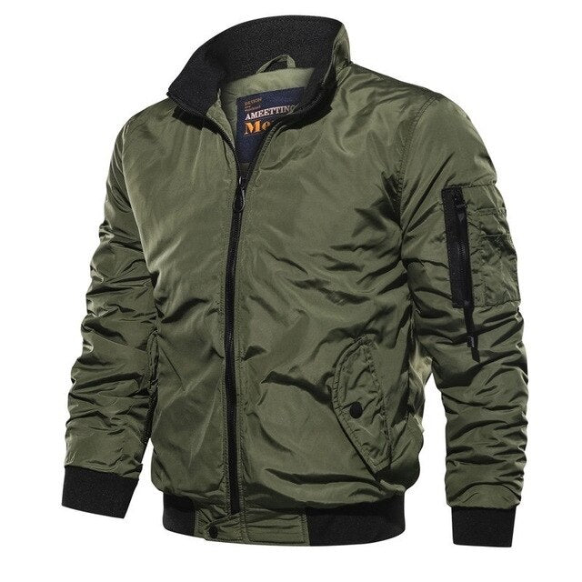 Men's Bomber Jacket - Windproof Shell - Relaxed Fit - Ribbed Cuffs and Utility Pocket