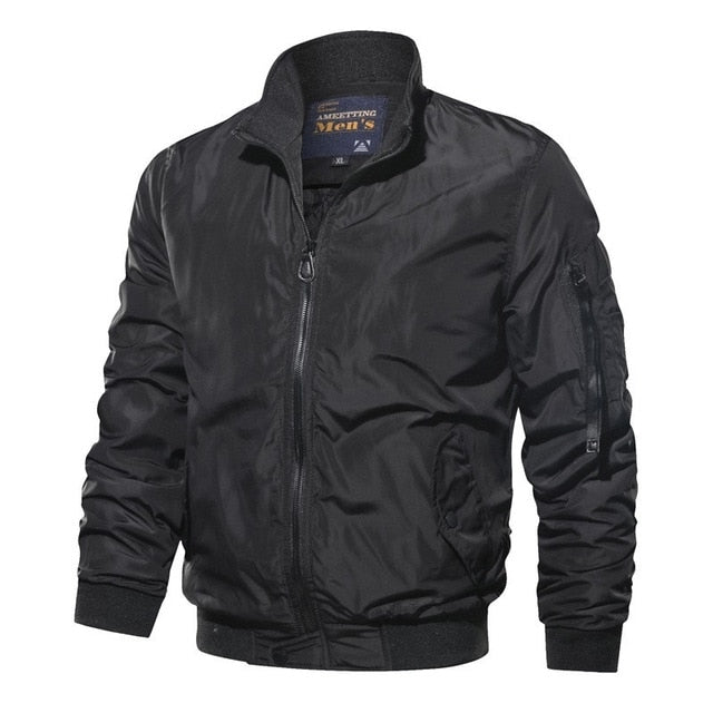 Men's Bomber Jacket - Windproof Shell - Relaxed Fit - Ribbed Cuffs and Utility Pocket