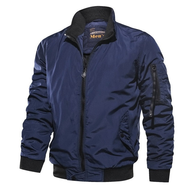Men's Bomber Jacket - Windproof Shell - Relaxed Fit - Ribbed Cuffs and Utility Pocket