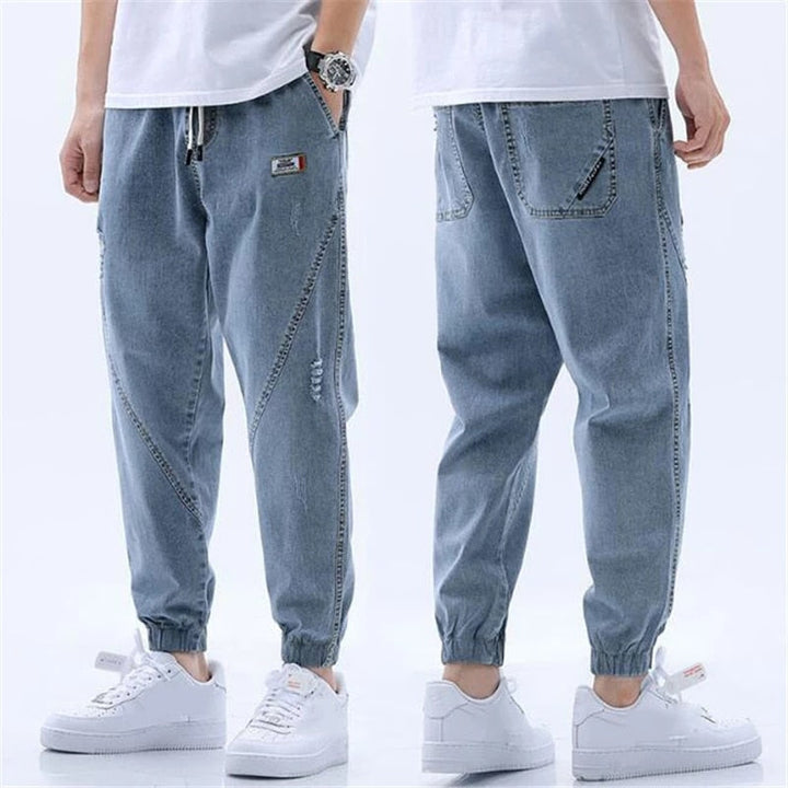 Men’s Jogger Jeans – Relaxed Fit – Elastic Waistband – Drawstring – Tapered Casual Pants