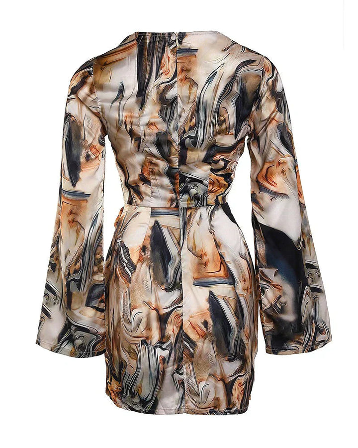 Women's Wrap Dress - V-Neck - Long Sleeve - Text Print - Elegant Fit