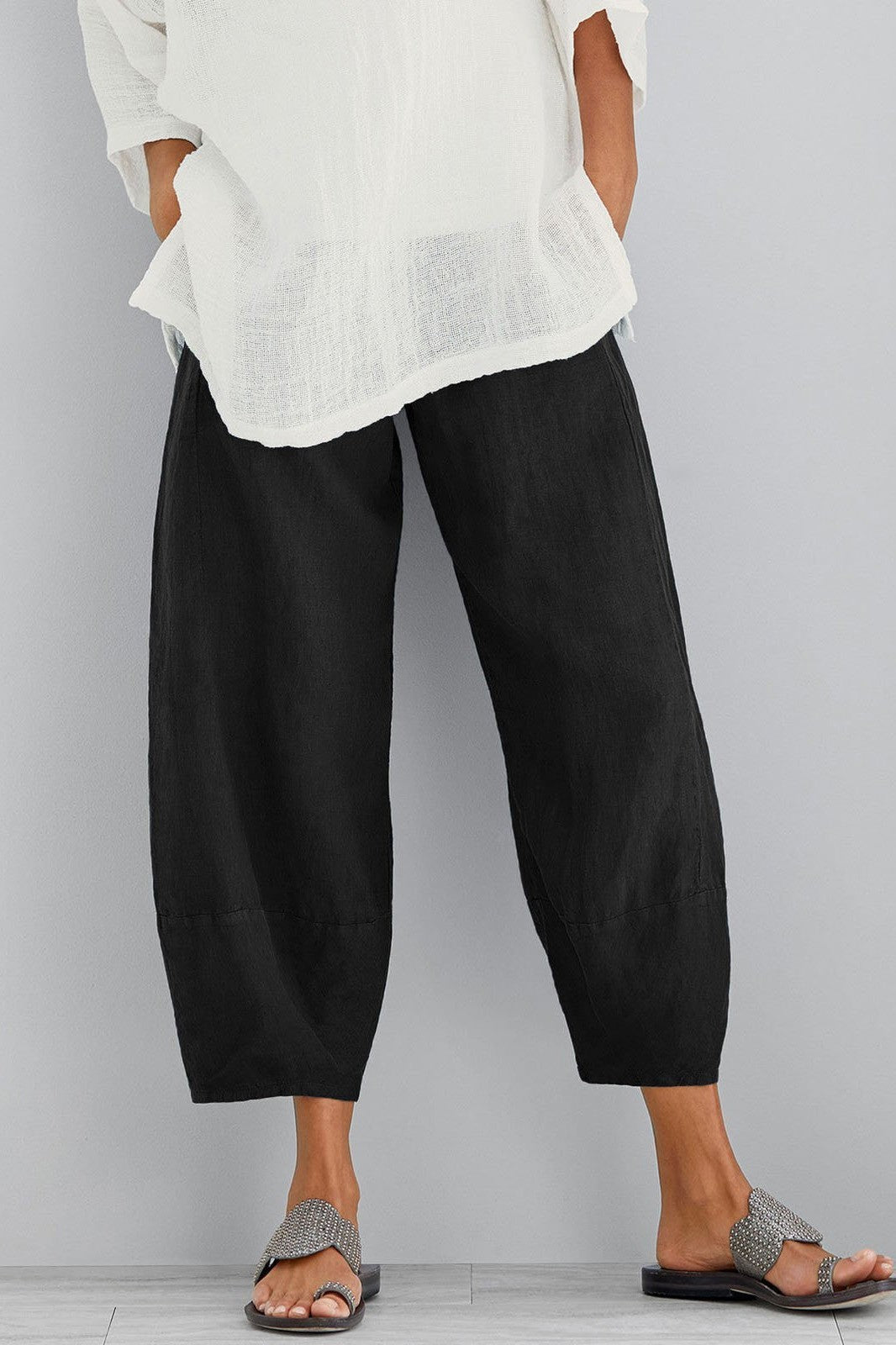 Women’s Wide Leg Pants – Relaxed Fit – Natural Fibers – Full Length – With Pockets