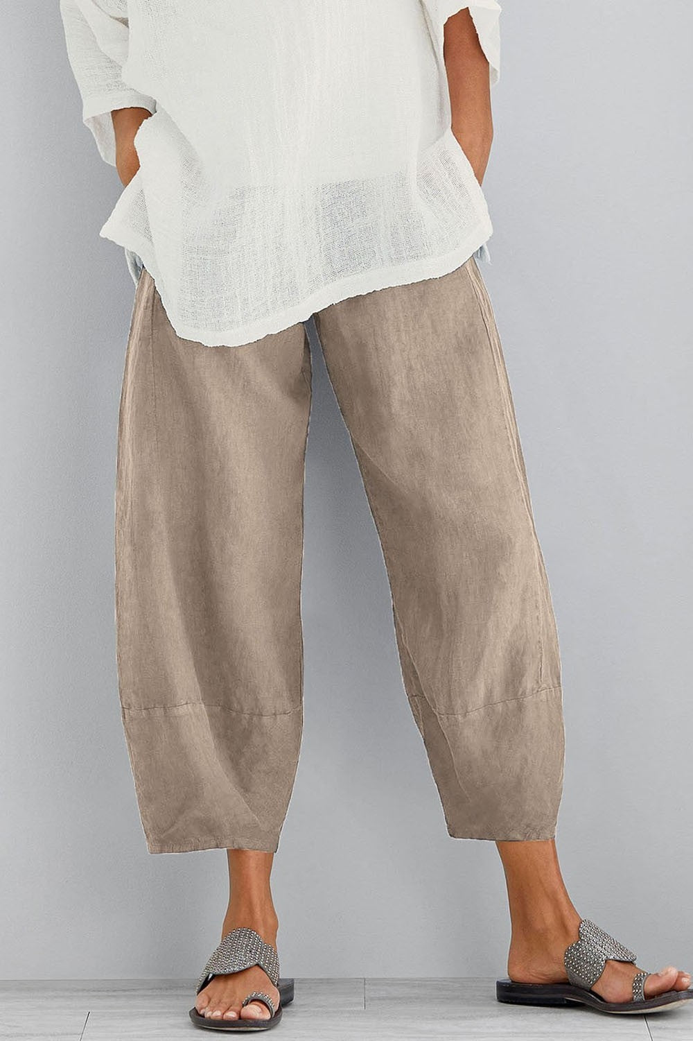 Women’s Wide Leg Pants – Relaxed Fit – Natural Fibers – Full Length – With Pockets