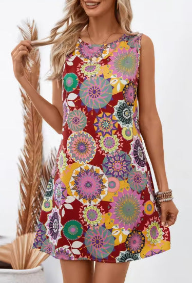 Women’s Mini Dress – Relaxed Fit – Sleeveless Floral Print