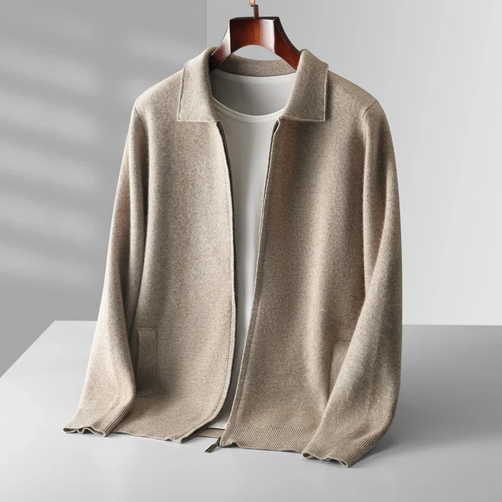Men’s Vest – Cashmere – Regular Fit – Full Zip – Ribbed Hem – Side Pockets – Collar