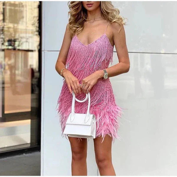 Women's Sequin and Feather Mini Dress