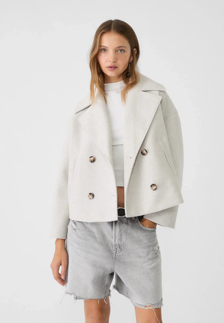 Women’s Double-Breasted Jacket – Wool-Look – Oversized Cropped Fit – Structured Lapels
