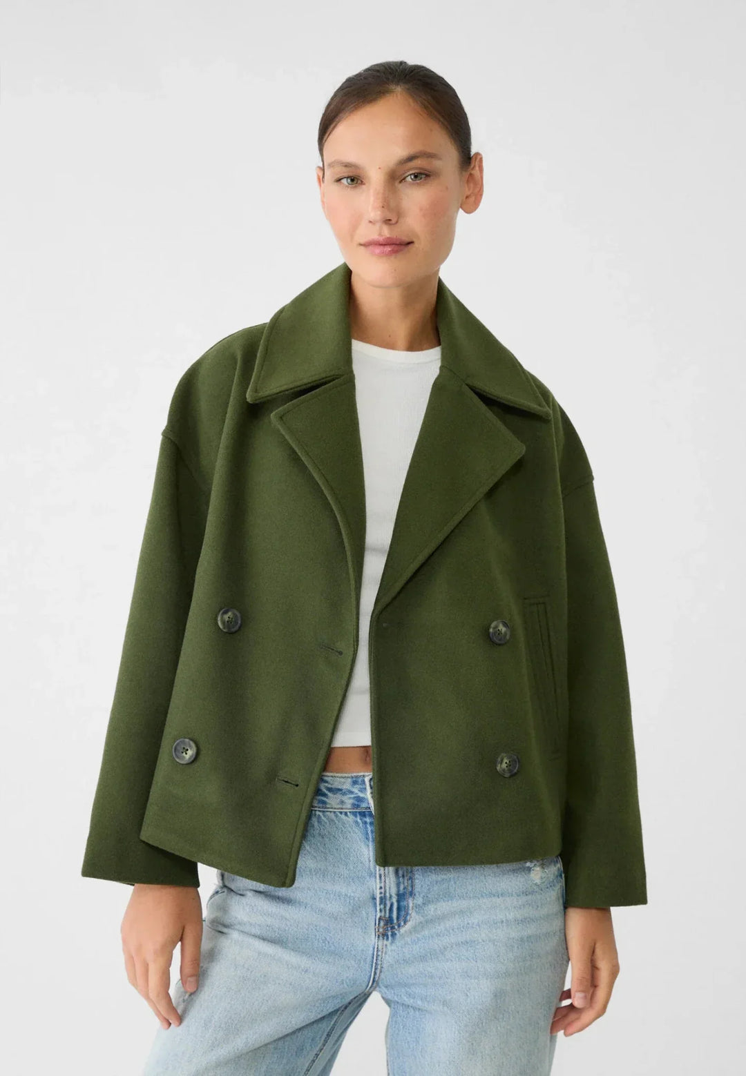 Women’s Double-Breasted Jacket – Wool-Look – Oversized Cropped Fit – Structured Lapels