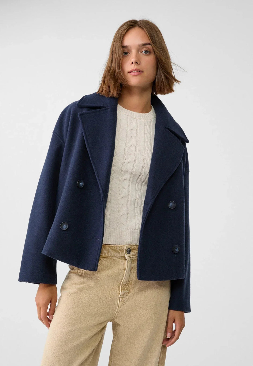Women’s Double-Breasted Jacket – Wool-Look – Oversized Cropped Fit – Structured Lapels