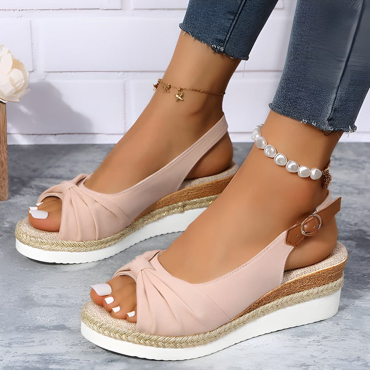 Women’s Wedge Sandals – Open Toe – Slingback Strap – Knot Detail – Braided Platform