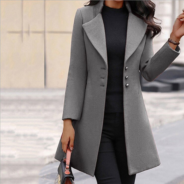 Women’s Tailored Coat – Slim Fit – Luxury Fabric – Notched Lapel – Mid Length Elegant Style