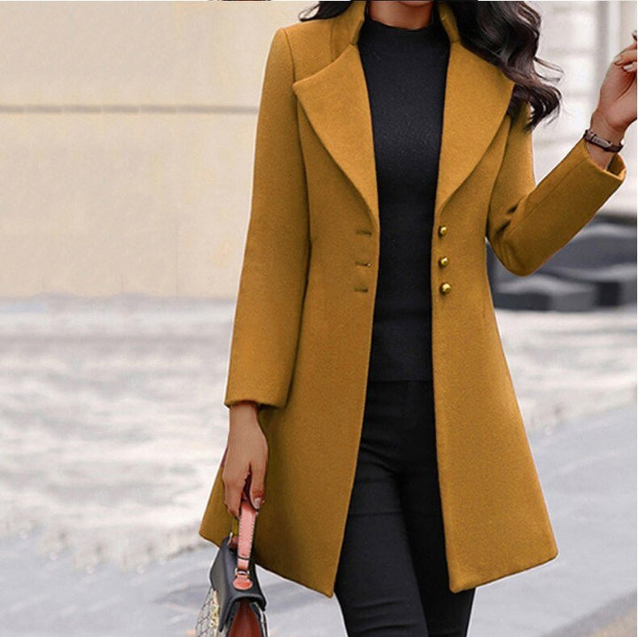 Women’s Tailored Coat – Slim Fit – Luxury Fabric – Notched Lapel – Mid Length Elegant Style