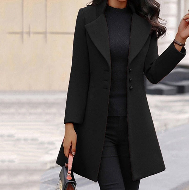 Women’s Tailored Coat – Slim Fit – Luxury Fabric – Notched Lapel – Mid Length Elegant Style