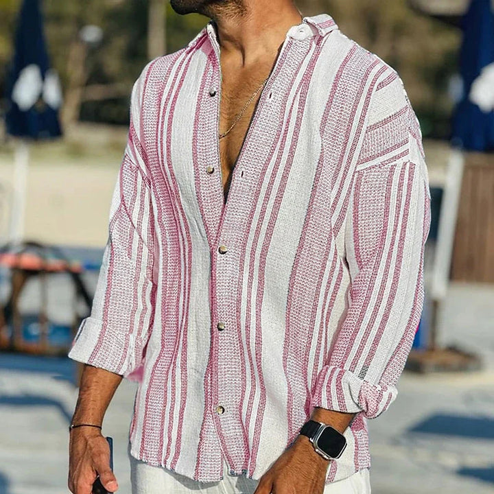 Men’s Casual Shirt – Relaxed Fit – Vertical Stripes – Button-Up Natural Fibers