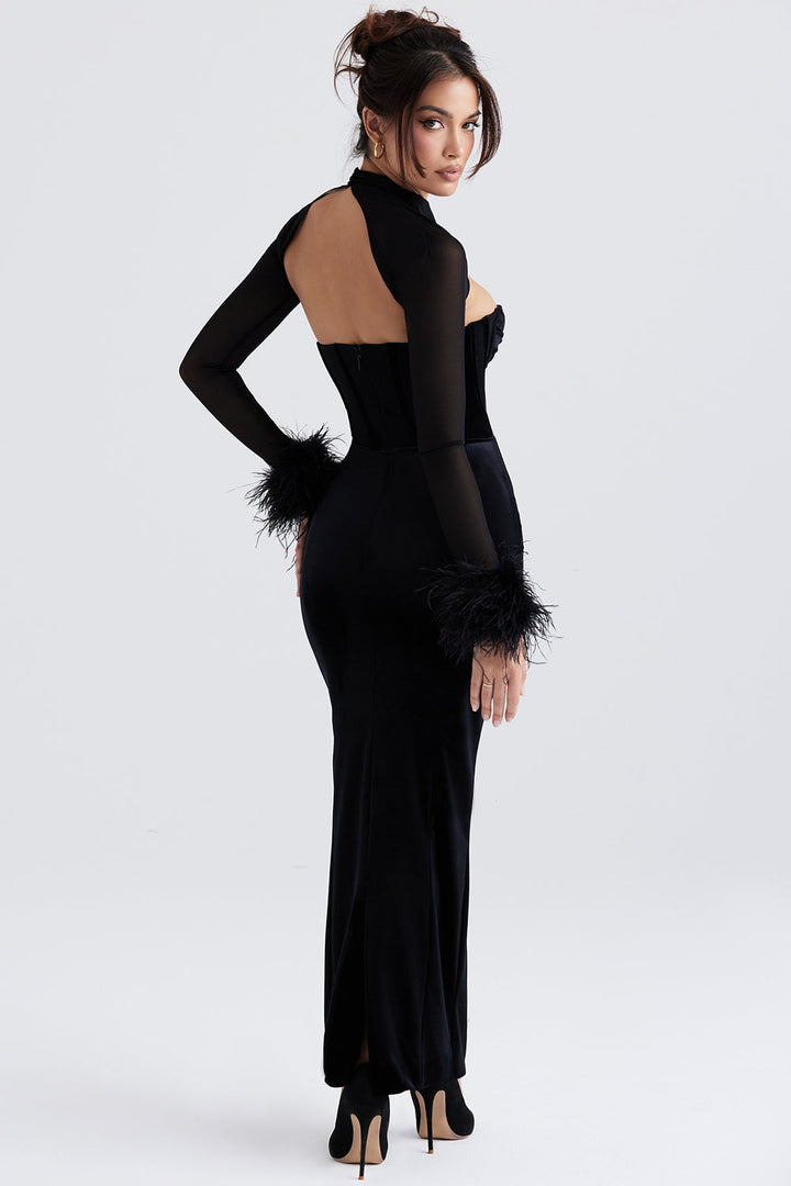 Women’s Evening Gown – Strapless Corset Bodice – Sweetheart Neckline – Mesh Sleeves