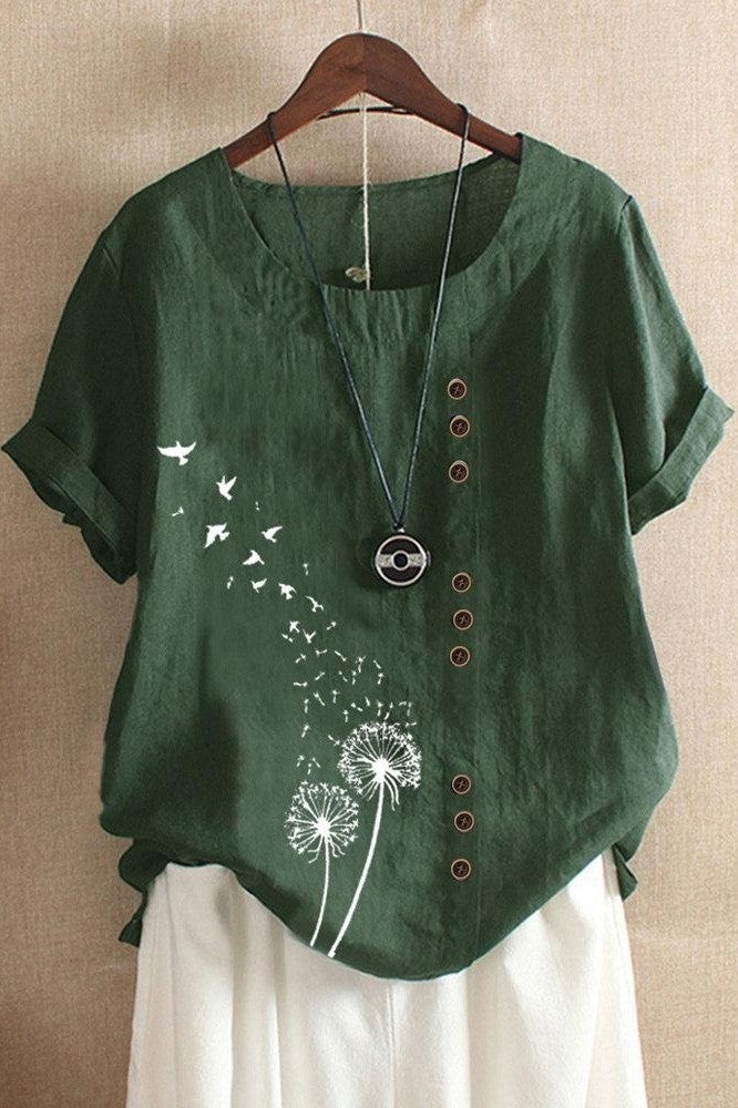 Women’s T-Shirt – Relaxed Fit – Short Sleeve – O-Neck – Natural Fibers – Artistic Detail