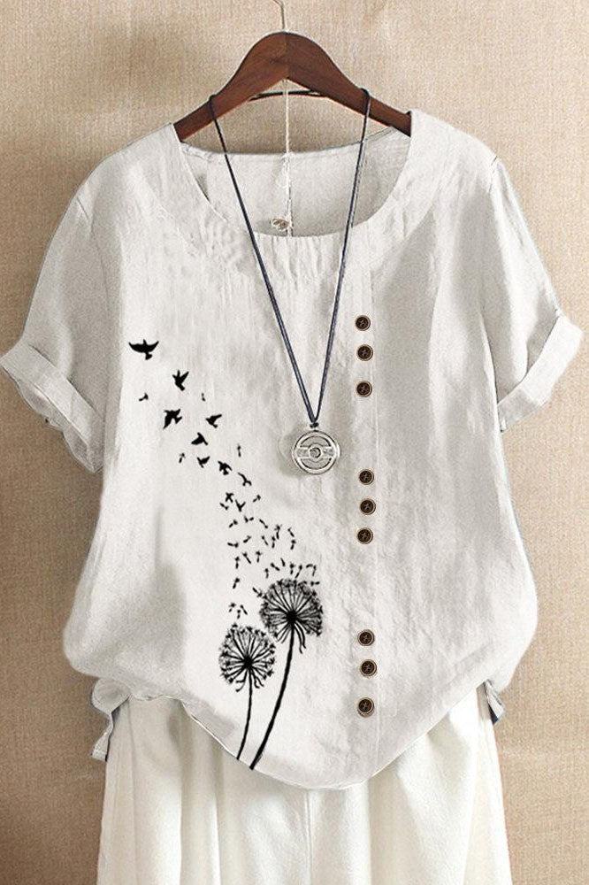 Women’s T-Shirt – Relaxed Fit – Short Sleeve – O-Neck – Natural Fibers – Artistic Detail