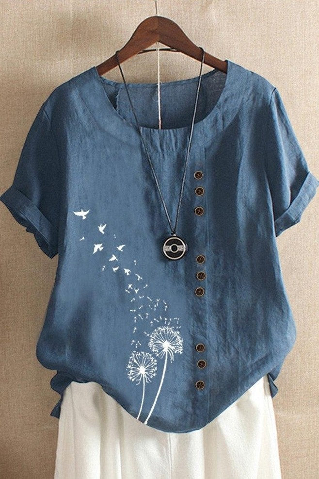 Women’s T-Shirt – Relaxed Fit – Short Sleeve – O-Neck – Natural Fibers – Artistic Detail