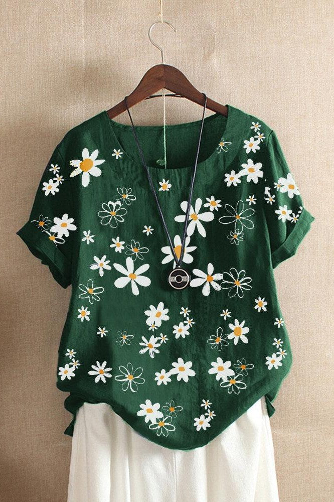 Women’s T-Shirt – Soft Knit – Relaxed Fit – Short Sleeve – Floral Print Casual Style
