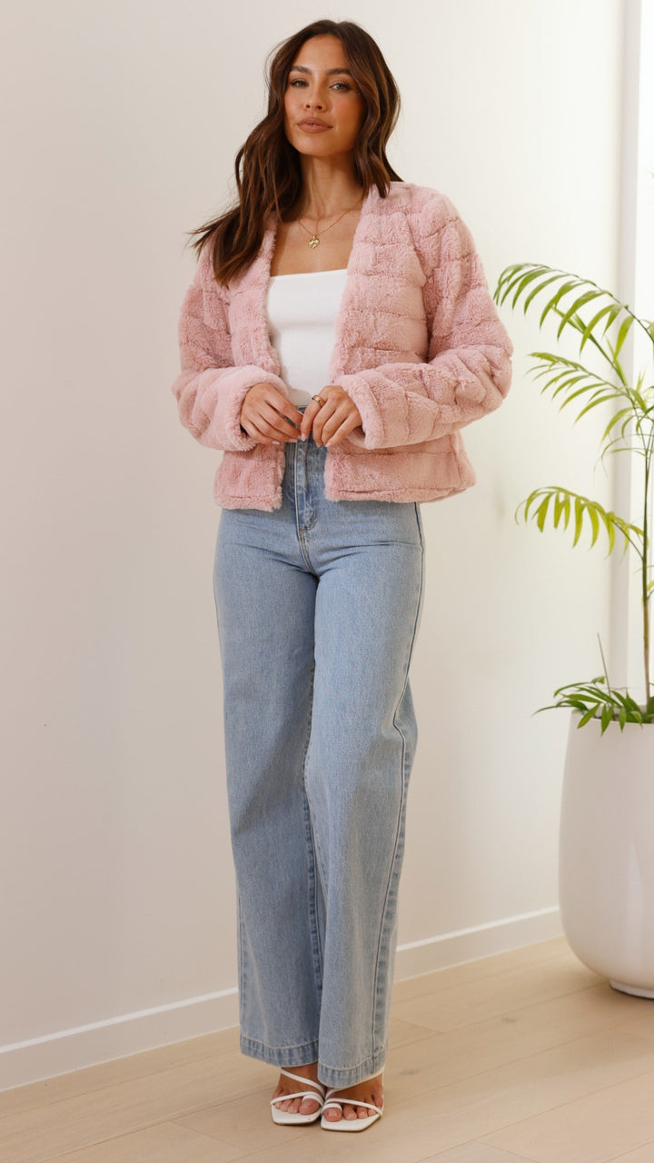 Women’s Crop Jacket - Faux Fur - Quilted Open Front - Structured Fit Cozy Layer