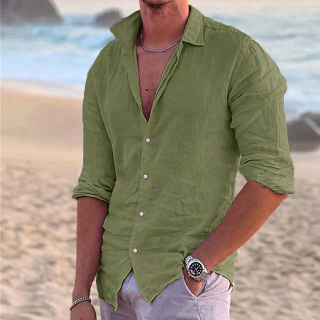 Men’s Button-Up Shirt – Relaxed Fit – Long Sleeve – Natural Fibers – Casual Style