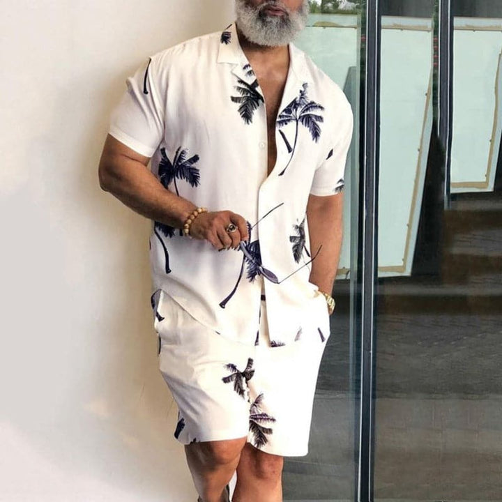 Men’s Shirt and Shorts Set - Relaxed Fit - Cotton Blend - Notch Collar Casual Wear