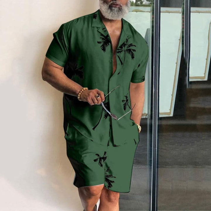 Men’s Shirt and Shorts Set - Relaxed Fit - Cotton Blend - Notch Collar Casual Wear