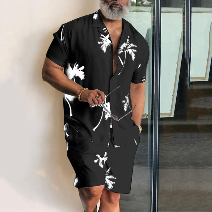 Men’s Shirt and Shorts Set - Relaxed Fit - Cotton Blend - Notch Collar Casual Wear