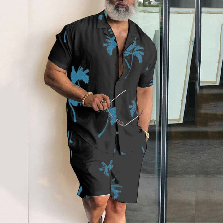 Men’s Shirt and Shorts Set - Relaxed Fit - Cotton Blend - Notch Collar Casual Wear