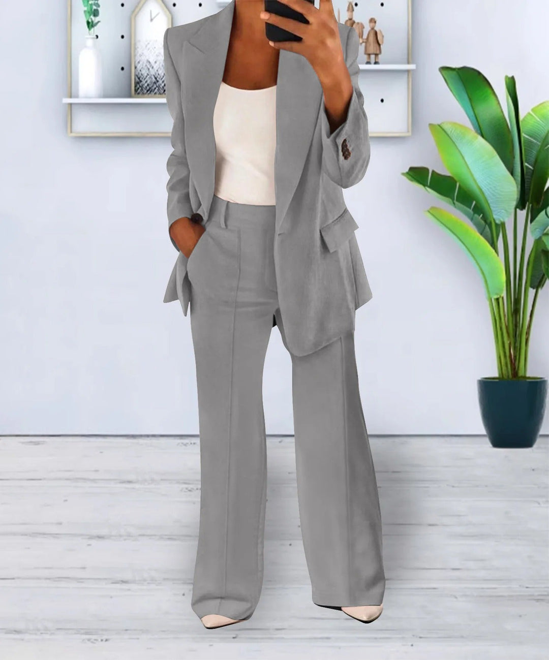 Women’s Pantsuit Set – Tailored Blazer – Relaxed Fit – Straight-Leg High-Waist Trousers
