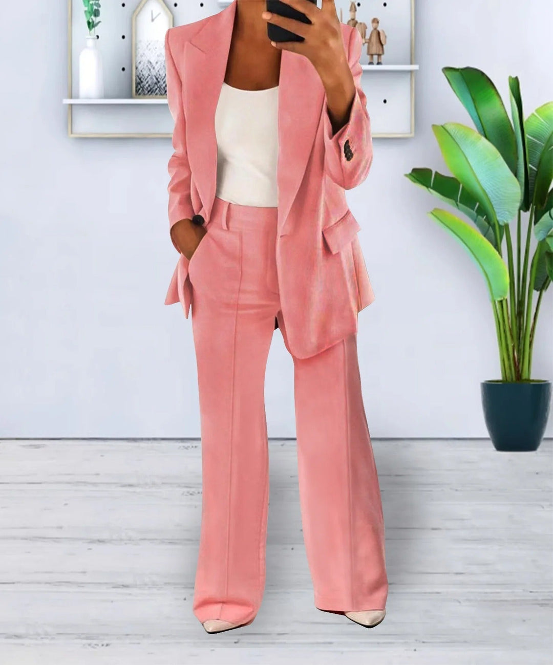 Women’s Pantsuit Set – Tailored Blazer – Relaxed Fit – Straight-Leg High-Waist Trousers