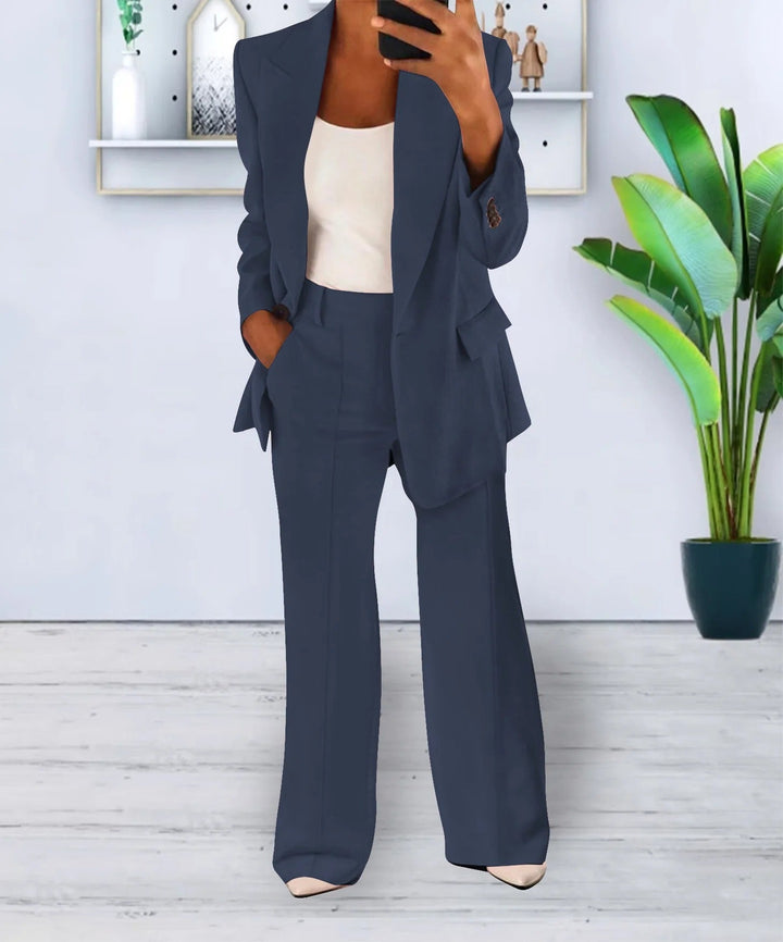 Women’s Pantsuit Set – Tailored Blazer – Relaxed Fit – Straight-Leg High-Waist Trousers