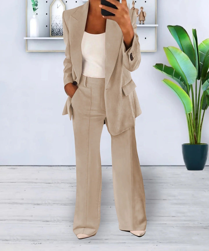 Women’s Pantsuit Set – Tailored Blazer – Relaxed Fit – Straight-Leg High-Waist Trousers