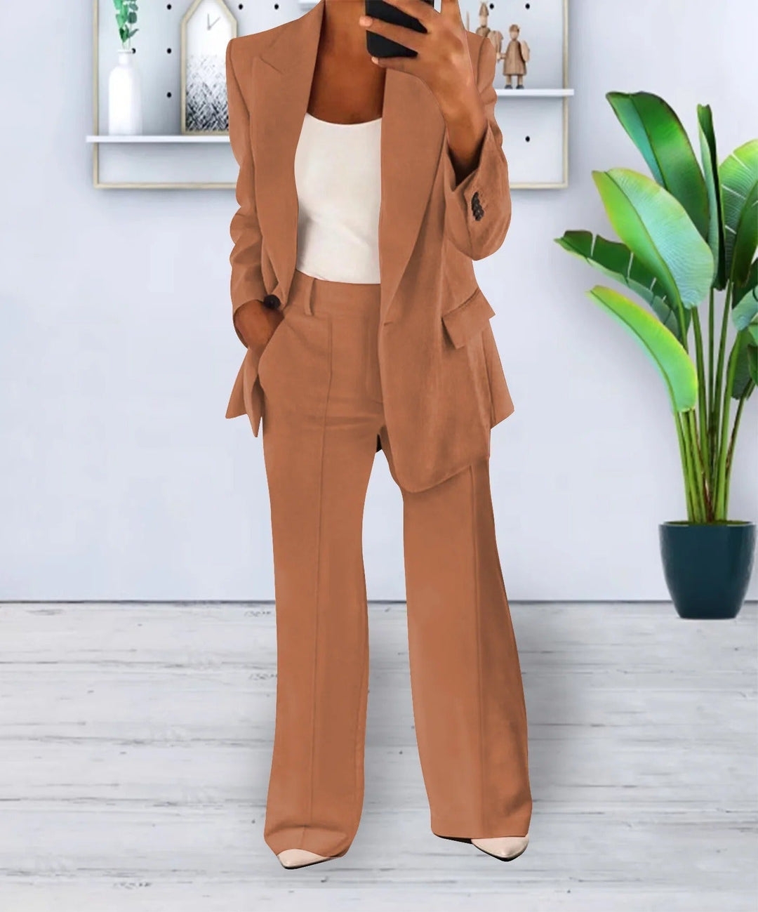 Women’s Pantsuit Set – Tailored Blazer – Relaxed Fit – Straight-Leg High-Waist Trousers