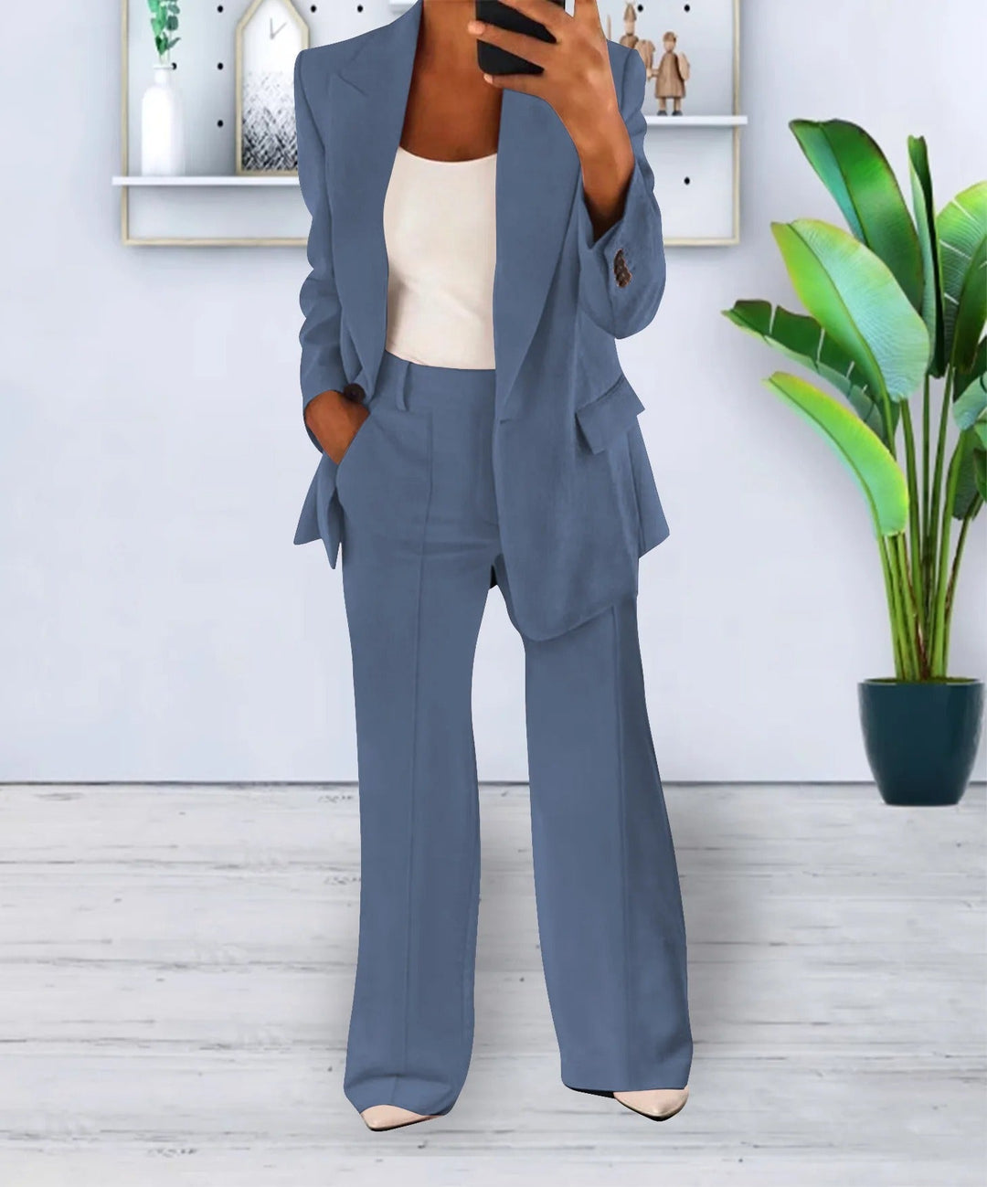 Women’s Pantsuit Set – Tailored Blazer – Relaxed Fit – Straight-Leg High-Waist Trousers