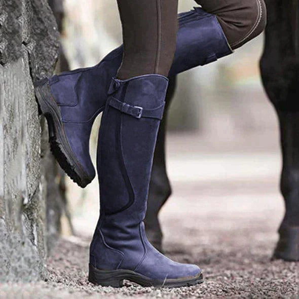 Women’s Knee-High Boots – Buckle Strap – Traction Sole