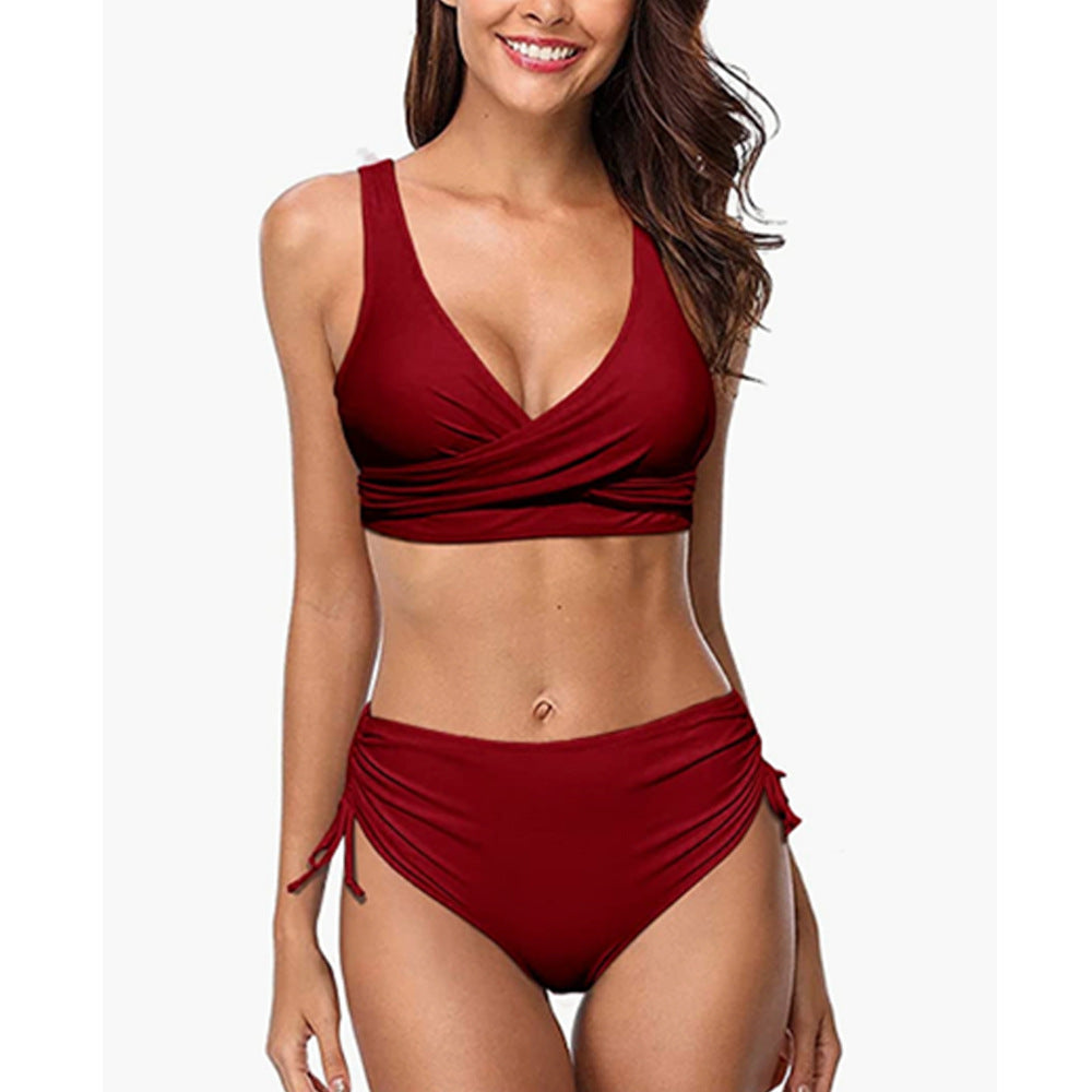 Women’s Bikini Set – V-Neck Wrap Top – High Waist Bottom – Adjustable Breathable Fit