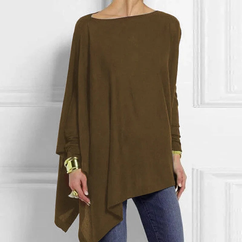 Women’s Tunic Top – Soft Knit – Oversized Fit – Asymmetrical Hem – Long Sleeve Casual