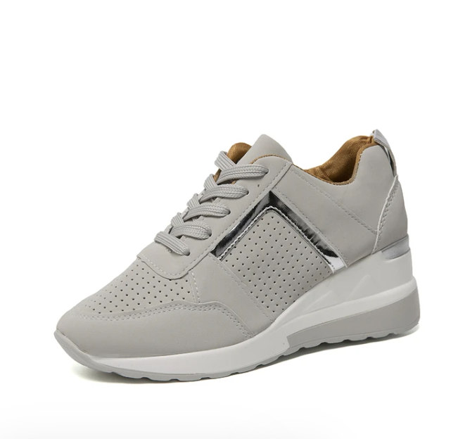 Women’s Wedge Sneakers – Perforated Detailing – Lace-Up – Platform Sole – Casual Comfort