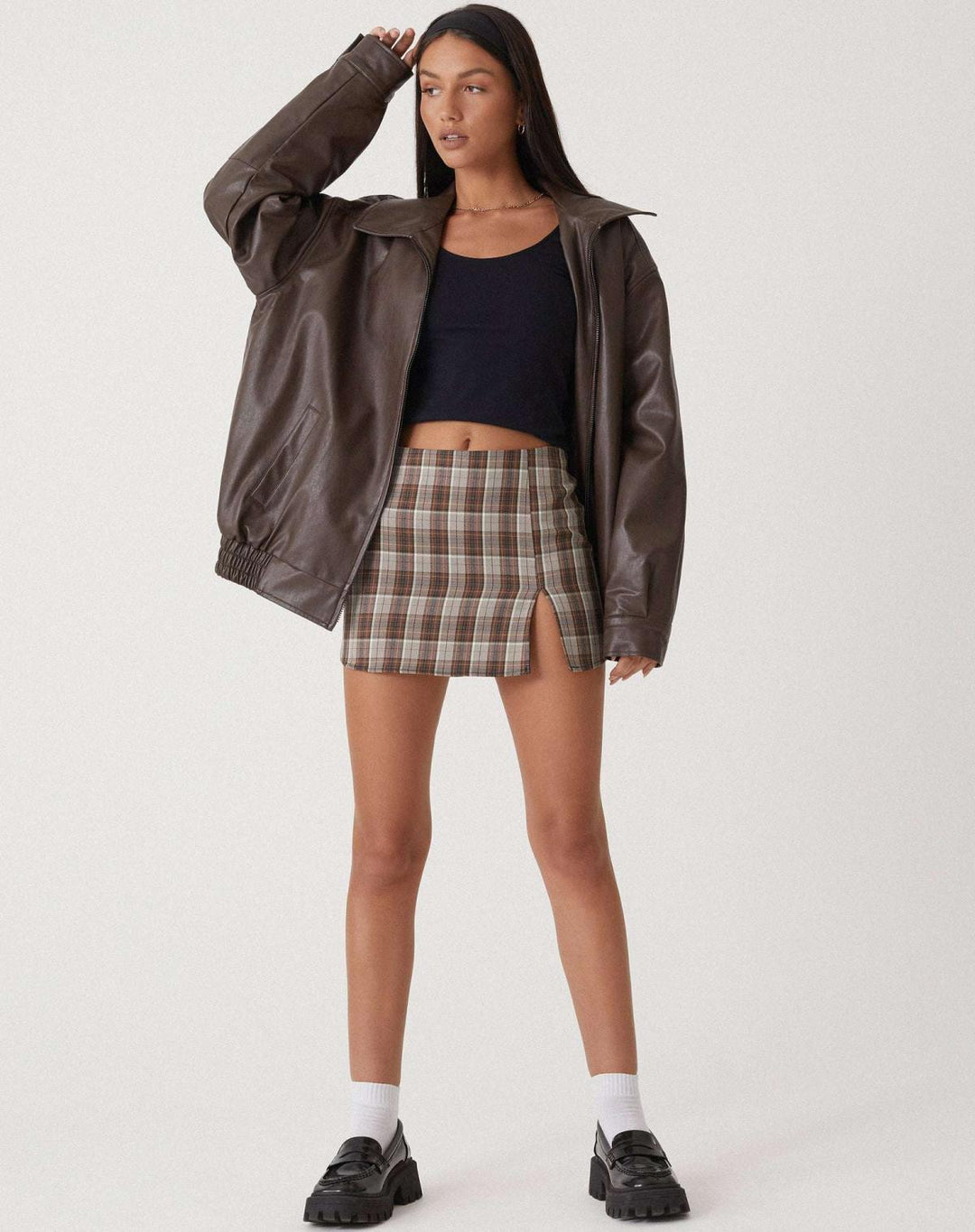 Women’s Leather Jacket - Oversized Fit - Zipper Front - Hip Length Casual Outerwear