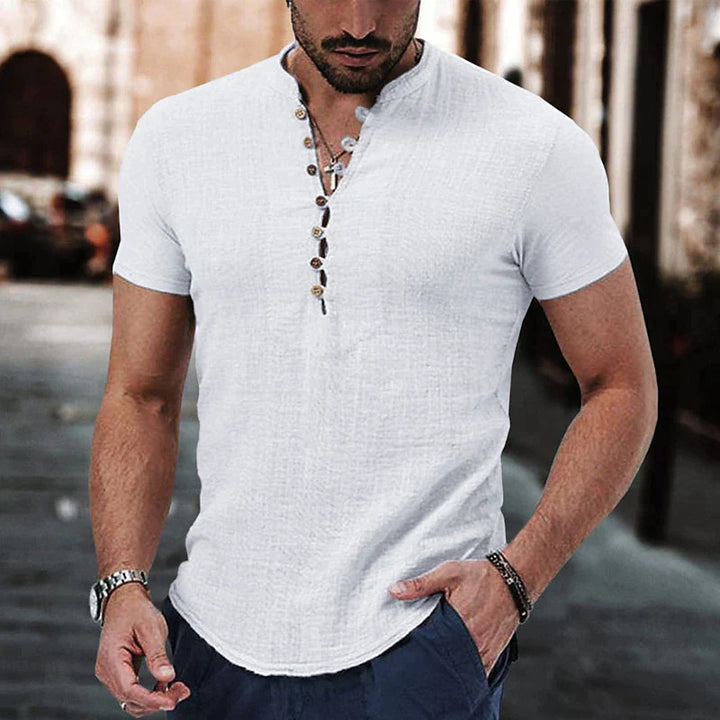 Men’s Henley Shirt - Lightweight Breathable Fabric - Short Sleeve Casual Wear