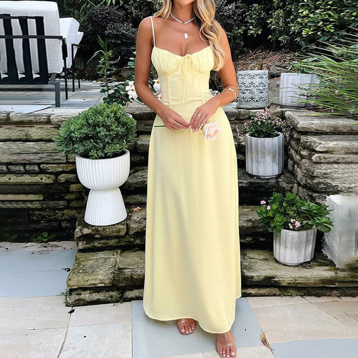 Women's Maxi Dress - Sweetheart Neckline - Puff Sleeves - A-Line Silhouette - Flowy Elegant Fit